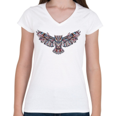 PRINTFASHION Tattoo style Owl - Női V-nyakú póló - Fehér