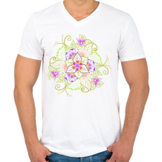 PRINTFASHION Tavaszi virágmandala - Férfi V-nyakú póló - Fehér