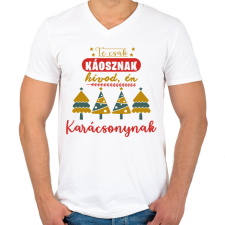 PRINTFASHION Te csak káosznak hívod, én karácsonynak - Férfi V-nyakú póló - Fehér férfi póló