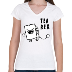PRINTFASHION Tea Rex - Női V-nyakú póló - Fehér