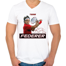 PRINTFASHION Team Federer - Férfi V-nyakú póló - Fehér