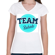 PRINTFASHION TEAM Rehab blue - Női V-nyakú póló - Fehér