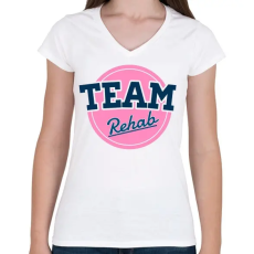 PRINTFASHION TEAM Rehab Pink - Női V-nyakú póló - Fehér