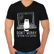 PRINTFASHION Technikus macska - Férfi V-nyakú póló - Fekete férfi póló
