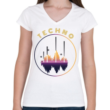 PRINTFASHION Techno - Hang - Női V-nyakú póló - Fehér női póló