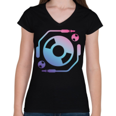 PRINTFASHION Techno - Lemezlovas - Női V-nyakú póló - Fekete