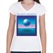 PRINTFASHION Techno Moment - Női V-nyakú póló - Fehér női póló