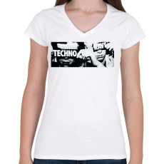 PRINTFASHION Techno - Női V-nyakú póló - Fehér