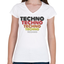 PRINTFASHION Techno, Techno - Női V-nyakú póló - Fehér női póló