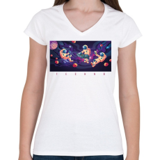 PRINTFASHION Techno - Űrhajós - Női V-nyakú póló - Fehér
