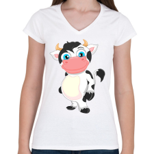 PRINTFASHION Tehén  - Női V-nyakú póló - Fehér női póló