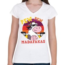 PRINTFASHION Tehén - pew pew madafakas - Női V-nyakú póló - Fehér női póló