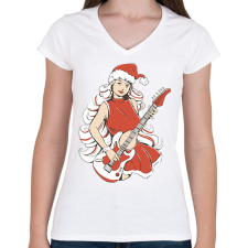 PRINTFASHION Télanyó gitárral - Női V-nyakú póló - Fehér női póló