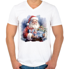 PRINTFASHION Télapó ajándékkal - Férfi V-nyakú póló - Fehér férfi póló