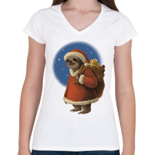 PRINTFASHION Télapó lajhár - Női V-nyakú póló - Fehér női póló