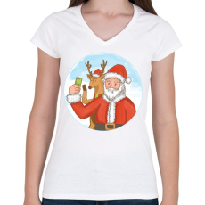 PRINTFASHION Télapó szelfi - Női V-nyakú póló - Fehér