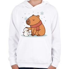 PRINTFASHION Téli kapibara - Gyerek kapucnis pulóver - Fehér gyerek pulóver, kardigán