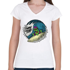 PRINTFASHION Temple of Surf - Női V-nyakú póló - Fehér