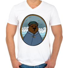 PRINTFASHION Tengerész medve - Férfi V-nyakú póló - Fehér férfi póló
