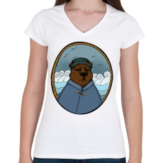 PRINTFASHION Tengerész medve - Női V-nyakú póló - Fehér