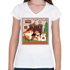 PRINTFASHION Tengerimalac karácsony - Női V-nyakú póló - Fehér