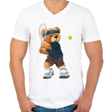 PRINTFASHION Teniszező maci - Férfi V-nyakú póló - Fehér