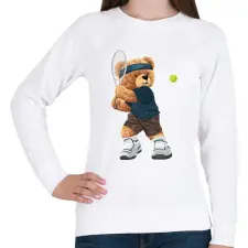 PRINTFASHION Teniszező maci - Női pulóver - Fehér női pulóver, kardigán