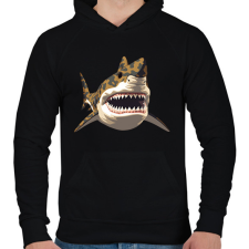 PRINTFASHION Terepmintás cápa - Férfi kapucnis pulóver - Fekete férfi pulóver, kardigán