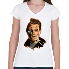 PRINTFASHION Terminator - Arnold - Női V-nyakú póló - Fehér
