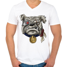 PRINTFASHION Terminator Bulldog - Férfi V-nyakú póló - Fehér férfi póló