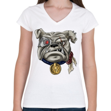 PRINTFASHION Terminator Bulldog - Női V-nyakú póló - Fehér
