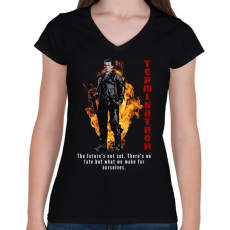 PRINTFASHION terminator - Női V-nyakú póló - Fekete