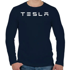 PRINTFASHION TESLA fehér - Férfi hosszú ujjú póló - Sötétkék