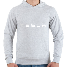 PRINTFASHION TESLA fehér - Férfi kapucnis pulóver - Sport szürke
