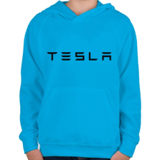 PRINTFASHION TESLA felirat - Gyerek kapucnis pulóver - Azúrkék