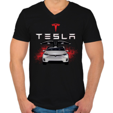 PRINTFASHION tesla  - Férfi V-nyakú póló - Fekete