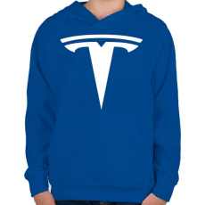 PRINTFASHION TESLA logo fehér - Gyerek kapucnis pulóver - Királykék
