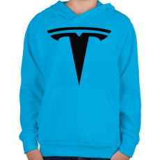 PRINTFASHION TESLA logo fekete - Gyerek kapucnis pulóver - Azúrkék