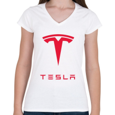 PRINTFASHION Tesla - Női V-nyakú póló - Fehér női póló