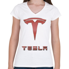 PRINTFASHION Tesla - Női V-nyakú póló - Fehér női póló
