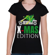 PRINTFASHION Tesla x-mas - Női V-nyakú póló - Fekete női póló