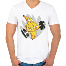PRINTFASHION Testépítő banán - Férfi V-nyakú póló - Fehér