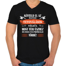 PRINTFASHION Tetoválások nélkül - Fehér - Férfi V-nyakú póló - Fekete