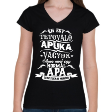 PRINTFASHION Tetováló apuka - Női V-nyakú póló - Fekete női póló