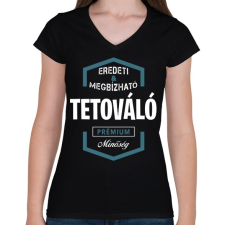 PRINTFASHION Tetováló prémium minőség - Női V-nyakú póló - Fekete női póló