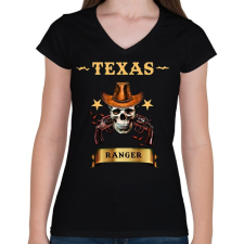 PRINTFASHION TEXAS RANGER SKULL - Női V-nyakú póló - Fekete női póló