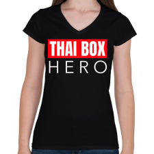 PRINTFASHION THAI BOX HERO - Női V-nyakú póló - Fekete női póló
