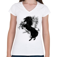 PRINTFASHION the black horse - Női V-nyakú póló - Fehér női póló