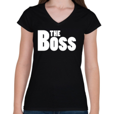 PRINTFASHION The Boss - Női V-nyakú póló - Fekete női póló