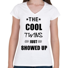 PRINTFASHION THE COOL TWINS BLACK - Női V-nyakú póló - Fehér női póló